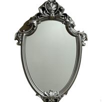 Senovinis sieninis veidrodis, puošnus reljefinis dekoratyvinis kabinamas makiažo veidrodis, retro prancūziško dizaino ovalas Pcs Silver 42x29cm gray