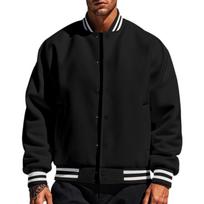 Men's Retro Baseball Jacket Loose Fit Stand Collar Casual Single-Breasted Button Closure XXXL juoda
