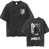 2026 Vintage Washed T-shirt Man Attack on Titan Women Short Sleeve Tee Streetwear Anime Print Summer Y2k Oversized Casual Tops M įvairiaspalvis