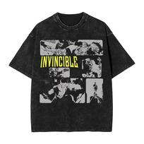 Battle Beast Invincible Comic Graphic T-shirt Vintage Washed Superhero Otaku Merch Unisex Oversized Cotton Short Sleeve Tee Tops S gray