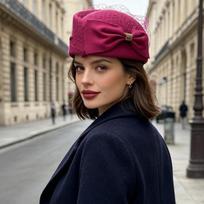 Women S French Retro Mesh Bow Woolen Elegant Party Hat One Size rožinė raudona spalva