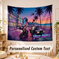 Custom Name Text Tapestry,GTA Boho Wall Hanging, Decorative Backdrop Tapestry For Room 100cmx150cm gray