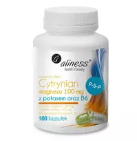 ALINESS Magnesium Citrate 100 mg with Potassium 150 mg, B6 (P-5-P) – maisto papildas – 100 kapsulių