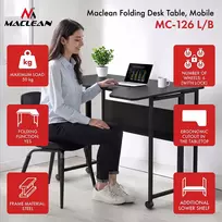 „Maclean“ sulankstomas rašomasis stalas / stalas, juodas, mobilus, 100 × 73 cm, maks. 50 kg, kampinis / L formos, MC-126 L/B