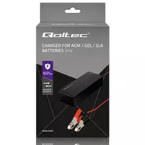 Qoltec 52665 Automatinis AGM GEL STD akumuliatorių įkroviklis 24 V įkroviklis 2 A 48 W LED 1,8 m laidas