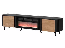 Cama Volare RTV spintelė 200 x 39 x 49 cm juoda / riešutmedis + židinys