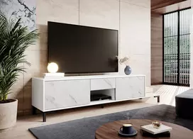 RTV spintelė MARMO 2D1S1K 195x40x47,5 cm balta matinė / marmurinė balta