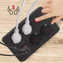 Maclean elektros paskirstytuvas, 4 lizdai + 3xUSB prailginimo laidas, 110–240 V kintama srovė, 50/60 Hz, 2,1 A, maks. 2500 W, 3 m, juodas, MCE393 B