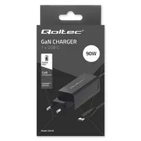 Qoltec 52420 90W GaN itin greitas įkroviklis 5-20V 3-4,5A USB-C 3.1