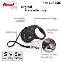 Flexi New CLASSIC 5 m Juoda Šuo Susitraukiantis pavadėlis
