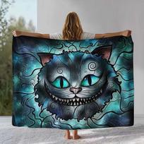 Alisa stebuklų šalyje Animacinis Česhyro katinas Flanelinis pledas, Itin minkštas šiltas pliušinis užklotas namams Miegamojo Lovos Sofos Dangalas Vaikų Dovana 75x90cm gray