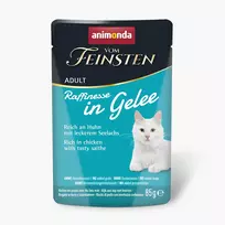 ANIMONDA Vom Feinsten Adult Raffinesse želėje, turtingas vištiena su juoduoju menke - šlapias maistas katėms - 85g