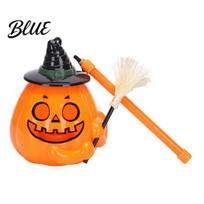 Spooky Night Party Light Glowing Halloween Pumpkin Lantern Jack O Lantern with Witch Hat Broom LED Face Up Decor Trick or Treat Prop for Kids Decor B orange