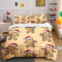 Gingerbread Santa Pattern Bedding Duvet Cover Set Duvet Cover Pillowcases  (1*Duvet Cover 2*Pillowcases, without duvet insert) 140x200cm white