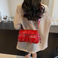 Niche design locomotive bag shoulder bag messenger bag texture trendy cool underarm bag method stick bag women gray