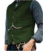 Men's Herringbone Tweed Blazer Vest - Retro Lapel Style XXXL žalia