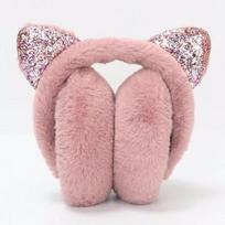 Mielos katės ausytės pliušinės ausinės žiemos vaikams suaugusiems dviračiams šiltos ausų apsaugos neperpučiamos ausų šildyklės leather pink beige