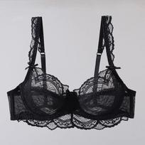 Seksualūs apatiniai moteriški didelio dydžio nėriniai liemenėlės Push Up liemenėlės apatinis trikotažas Itin plonas skaidrus Sexy Bralette Underwire Gathered Baltos liemenėlės 34/75B juoda