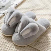 Moteriški šilti šlepetės iš dirbtinio kailio, mielos su zuikučio ausytėmis, patogios kambarinės šlepetės, minkštos pliušinės, neslystančios, žieminės moteriškos namų grindų šlepetės, šlepetės moterims 38-39 šviesiai pilka spalva