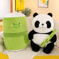 Bamboo tube panda plush toy cute hug bamboo turned into a national treasure panda flower souvenir doll accompanying gift 50Cm black