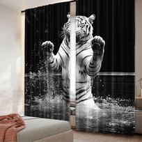 2Pcs Savannah Curtains White Tiger Wintertime Rare Animal Portrait Eyes Wildlife Environment Living Room Bedroom Window Drapes 100*130 HOOK 1pcs gray