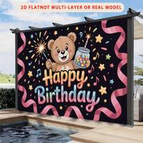 2D Happy Birthday Teddy Bear Photography Backdrop 47.2x31.5inch/120*80cm beige