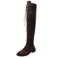 Side Zipper Lace-up Women's Long Botas Brown Black Suede Mid Heel Over-the-Knee Boots for Women Ladies Thigh High Boots Size 43 41 tamsiai ruda spalva