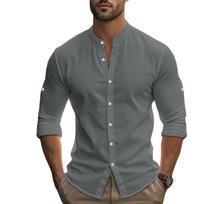 Vyriški marškiniai su stovinčia apykakle, balti arba juodi, ilgomis rankovėmis, vienspalviai, slim fit, verslo atsitiktinio stiliaus, vyriški viršutiniai drabužiai 3XL pilka