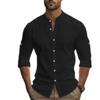 Vyriški marškiniai su stovinčia apykakle, balti arba juodi, ilgomis rankovėmis, vienspalviai, slim fit, verslo atsitiktinio stiliaus, vyriški viršutiniai drabužiai XL juoda