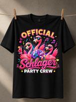 Schlager Party Crew Flamingos With Disco Ball Drinks Hearts Music Notes And Bright Cartoon Unisex All Tshirt 4XL pink