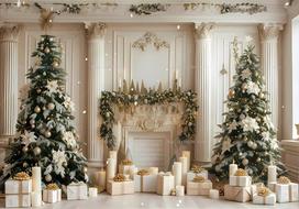 Winter Window Christmas Backdrop Fireplace Xmas Tree Gifts Teddy Bear Navidad Party Decor Kids Portrait Photography Background 47.2x31.5inch/120*80cm white
