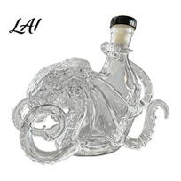 Liquid Display Bottle Octopus-Shaped Glass Decanter 3D Artistic Borosilicate for Whiskey Wine Soda Art of Light And Shadow 350ml Decorative Bottle, 350ml skaidri