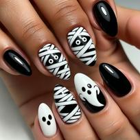 Halloween Mummy Ghost Armor Black & White Bandage Nail Art Stickers - 24 Gag-Style Pieces brown