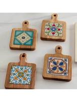 Retro heat insulation pad flower tile pot mat wooden plate coaster solid wood placemat soup mat casserole wooden mat. beige