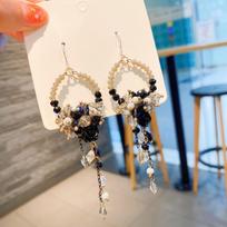 Bohemia Statement Earrings Rhinestone Flower Beads Tassel Ear Accessories gray