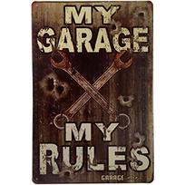HD skardinis ženklas Mano garažas Mano taisyklės Vintažinis metalinis plakatas Retro sienos meno dekoras garažui, dirbtuvei, vyro urvui, namų dekoravimui 20x30cm（7.8x11.8inch） black