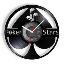 Poker Dice Set Art Vinyl Record Wall Clock Poker Room Wall Decoration Watch Poker Player Gift Home Wall Painting Silent Clock gray