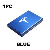 For Tesla Multi Card Slot ID Credit Card Box Stainless Steel Organizer Case Accessories  X Y  Model 3 S Roadster blue