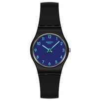 SWATCH ESSENTIALS series quartz movement 30 meters waterproof women's watch Swiss watch 25*31.4mm blue dial polymer case silicone strap LB188 mėlyna