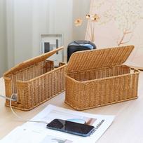 Hand-Woven Charging Station Storage Box Cable Management Basket For Usb Cables Data Cables Organizer 1pc brown