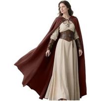 Viduramžių gobtuvas lininis Renesanso apsiaustas su gobtuvu - Helovino Hobito Cosplay Ragana Būrėjas One Size ruda
