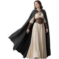 Viduramžių gobtuvas lininis Renesanso apsiaustas su gobtuvu - Helovino Hobito Cosplay Ragana Būrėjas One Size juoda