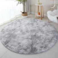 60/80/100/120/140/160 Round Rug Rainbow Fluffy Soft Area Rugs for Kids Girls Room Plush Shag Carpet Cute Circle Bedroom Decor D 100cm pilka
