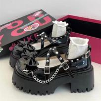 Fashion Black Mary Jane Shoes Lolita Solid Color Spring Fashion Butterfly Knot Outdoors Thick with Non-slip Pumps Shoes 36 juoda
