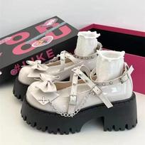 Fashion Black Mary Jane Shoes Lolita Solid Color Spring Fashion Butterfly Knot Outdoors Thick with Non-slip Pumps Shoes 35 smėlis