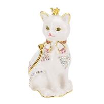 Cat Hinged Jewelry Box Sparkling Rhinestones Fine Details Hand Painted Cat Decor Trinket Box for white