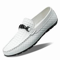 White lazy beanie shoes men's British casual leather shoes office business large size shoes first layer cowhide 47 gray