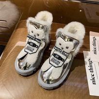 Short Barrel Snow Boots Woman Low Winter 2025 Furry Silver Footwear Leather and Fur Ankle Booties Shoes for Women Flat Elegant 39 sidabras