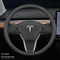 Tesla Vairaračio Dangteliai: Natūrali oda, Neslystantis, Visų sezonų, Tinka Model 3/Y/X/S 38cm black
