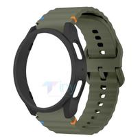 Dėklas+Dirželis Samsung Galaxy Watch 7 6 5 4 40mm 44mm Silikoninis oficialus dirželis PC apsauginis dangtelis Bamperis Galaxy Watch 6Classic Galaxy Watch 6 44mm black